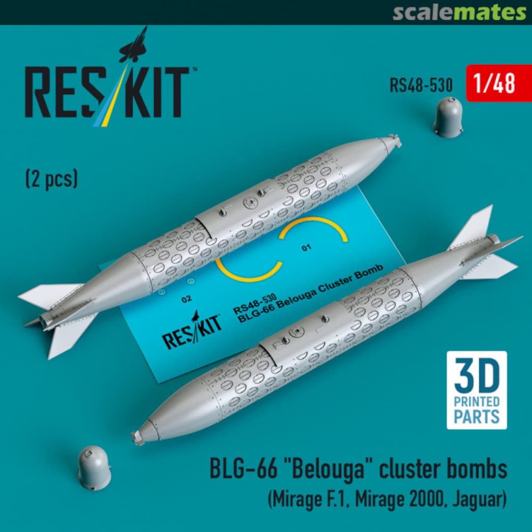 Boxart BLG-66 Belouga cluster bombs (2 pcs) (Mirage F.1, Mirage 2000, Jaguar) (3D Printed) RS48-0530 ResKit Boxart BLG-66 Belouga cluster bombs (2 pcs) (Mirage F.1, Mirage 2000, Jaguar) (3D Printed) RS48-0530 ResKit