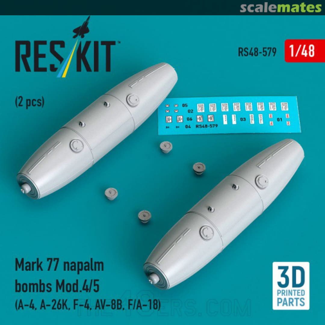 Boxart Mark 77 napalm bombs Mod.4/5 (2 pcs) (A-4, A-26K, F-4, AV-8B, F/A-18) (3D Printed) RS48-0579 ResKit Boxart Mark 77 napalm bombs Mod.4/5 (2 pcs) (A-4, A-26K, F-4, AV-8B, F/A-18) (3D Printed) RS48-0579 ResKit