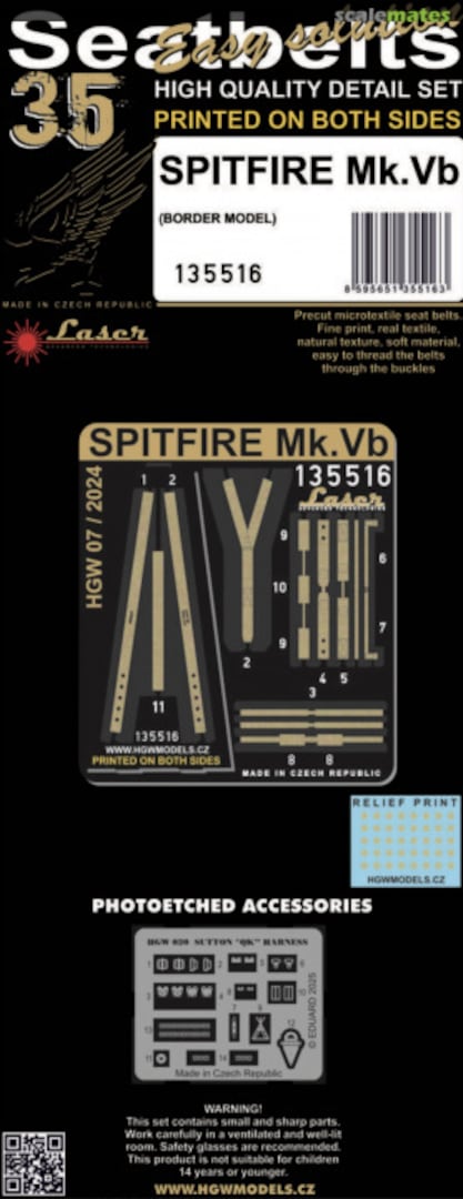 Boxart Spitfire Mk. VB seatbelts 135516 HGW Models Boxart Spitfire Mk. VB seatbelts 135516 HGW Models