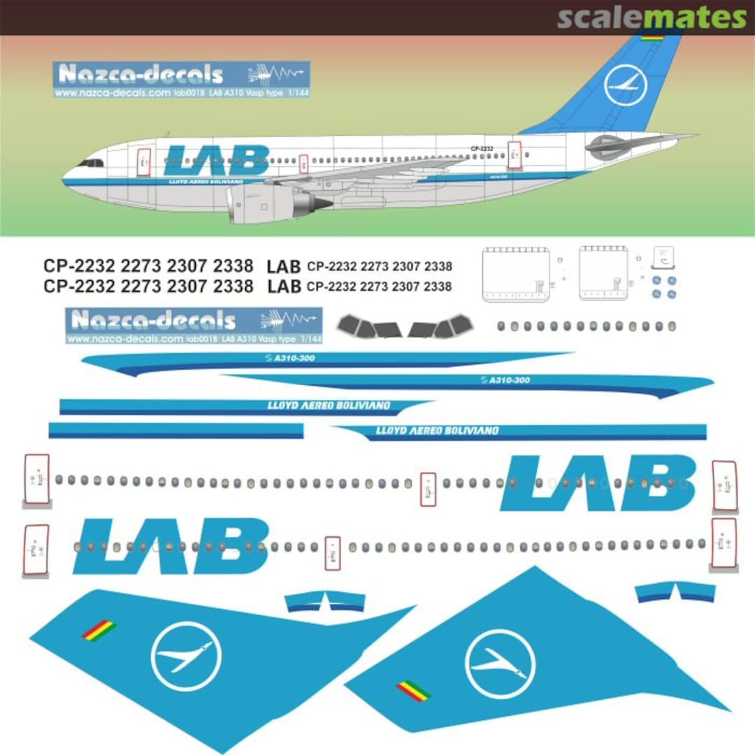 Boxart LLoyd Aereo Boliviano A310 NEW colors LAB001B Nazca decals Boxart LLoyd Aereo Boliviano A310 NEW colors LAB001B Nazca decals