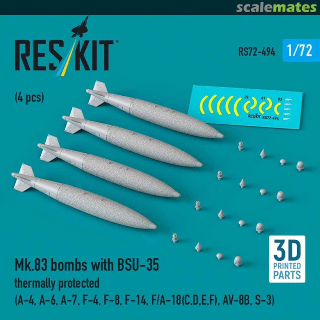 Boxart Mk.83 bombs with BSU-35 thermally protected (4 pcs) (3D printed) RS72-0494 ResKit Boxart Mk.83 bombs with BSU-35 thermally protected (4 pcs) (3D printed) RS72-0494 ResKit