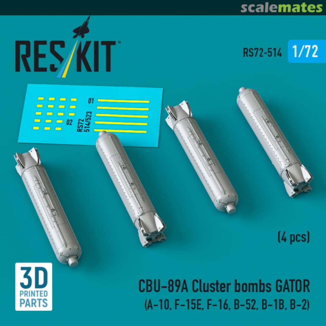 Boxart CBU-89A cluster bombs GATOR (4 pcs) RS72-0514 ResKit Boxart CBU-89A cluster bombs GATOR (4 pcs) RS72-0514 ResKit