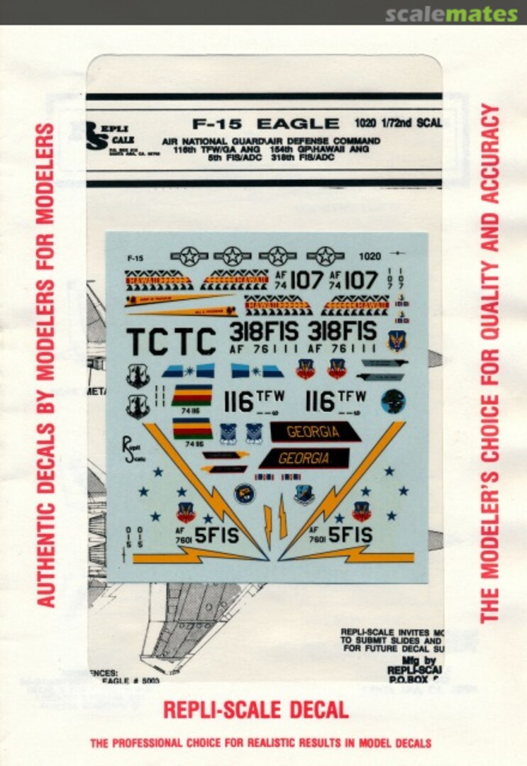 Boxart F-15 Eagle Air National Guard/Air Defence Command 1020 Repli-scale Boxart F-15 Eagle Air National Guard/Air Defence Command 1020 Repli-scale