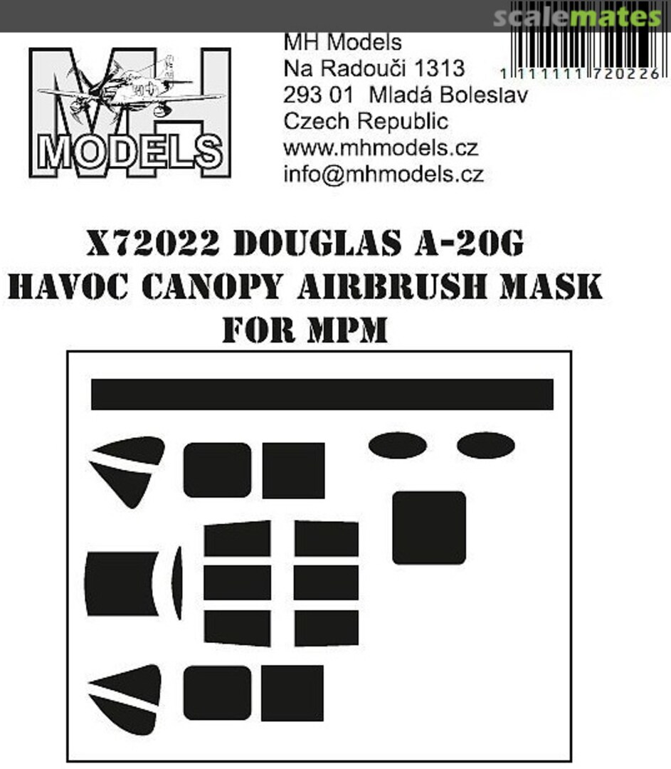 Boxart Douglas A-20G Havoc Canopy Airbrush Mask X72022 MH Models Boxart Douglas A-20G Havoc Canopy Airbrush Mask X72022 MH Models