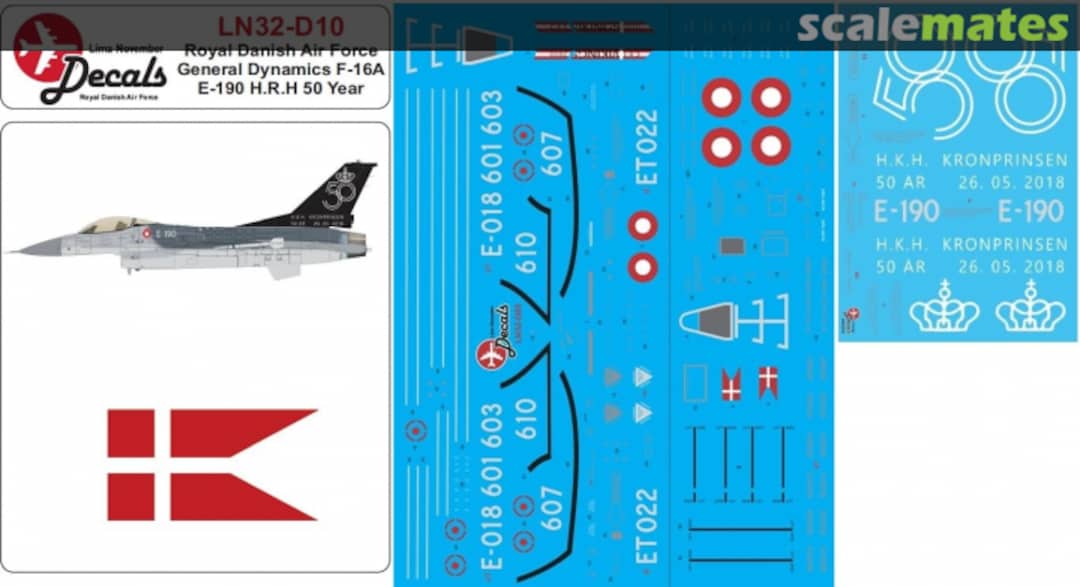 Boxart RDAF F-16A E-190 H.K.H. 50 Year LN32-D10 Lima November Decals Boxart RDAF F-16A E-190 H.K.H. 50 Year LN32-D10 Lima November Decals