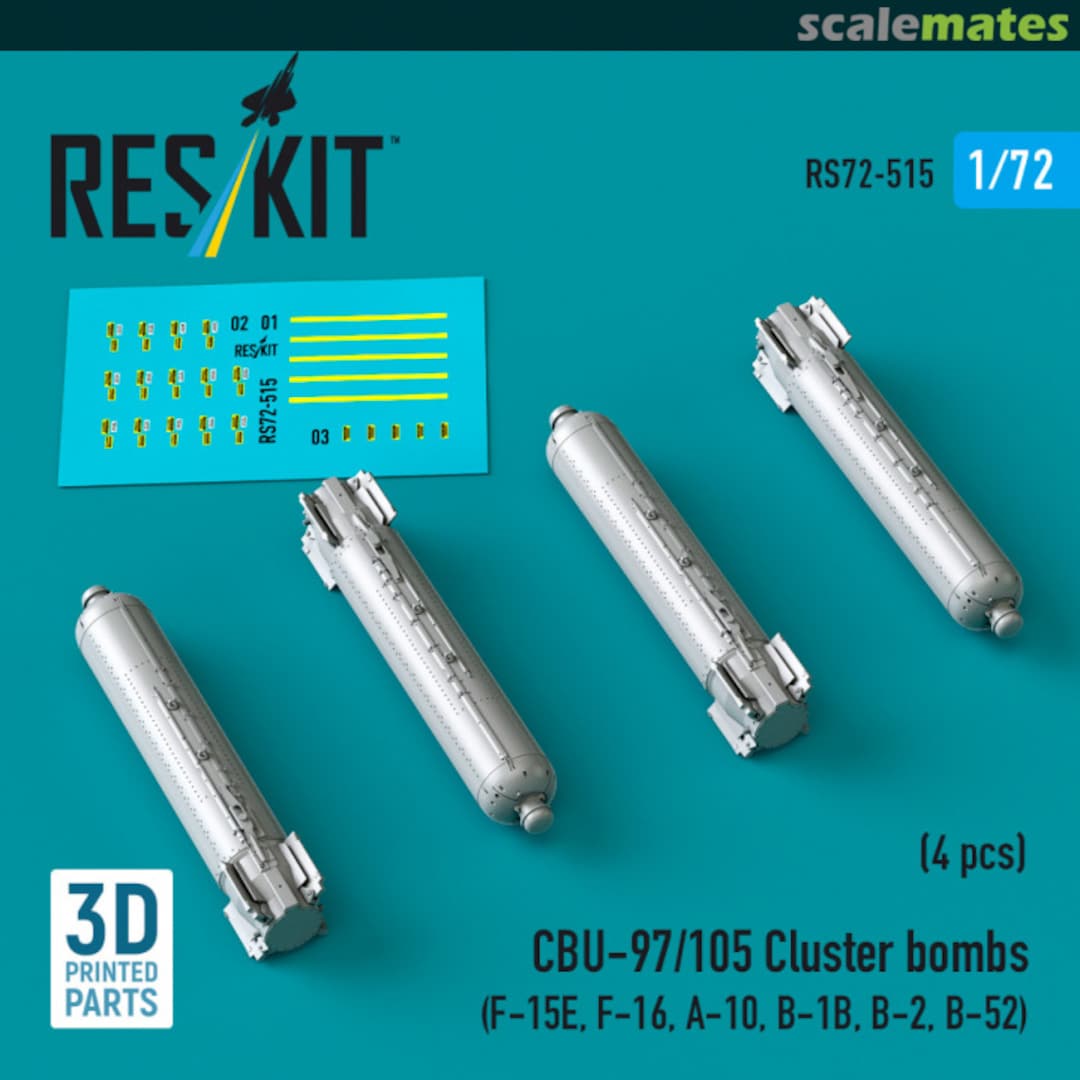 Boxart CBU-97/105 cluster bombs (4 pcs) RS72-0515 ResKit Boxart CBU-97/105 cluster bombs (4 pcs) RS72-0515 ResKit