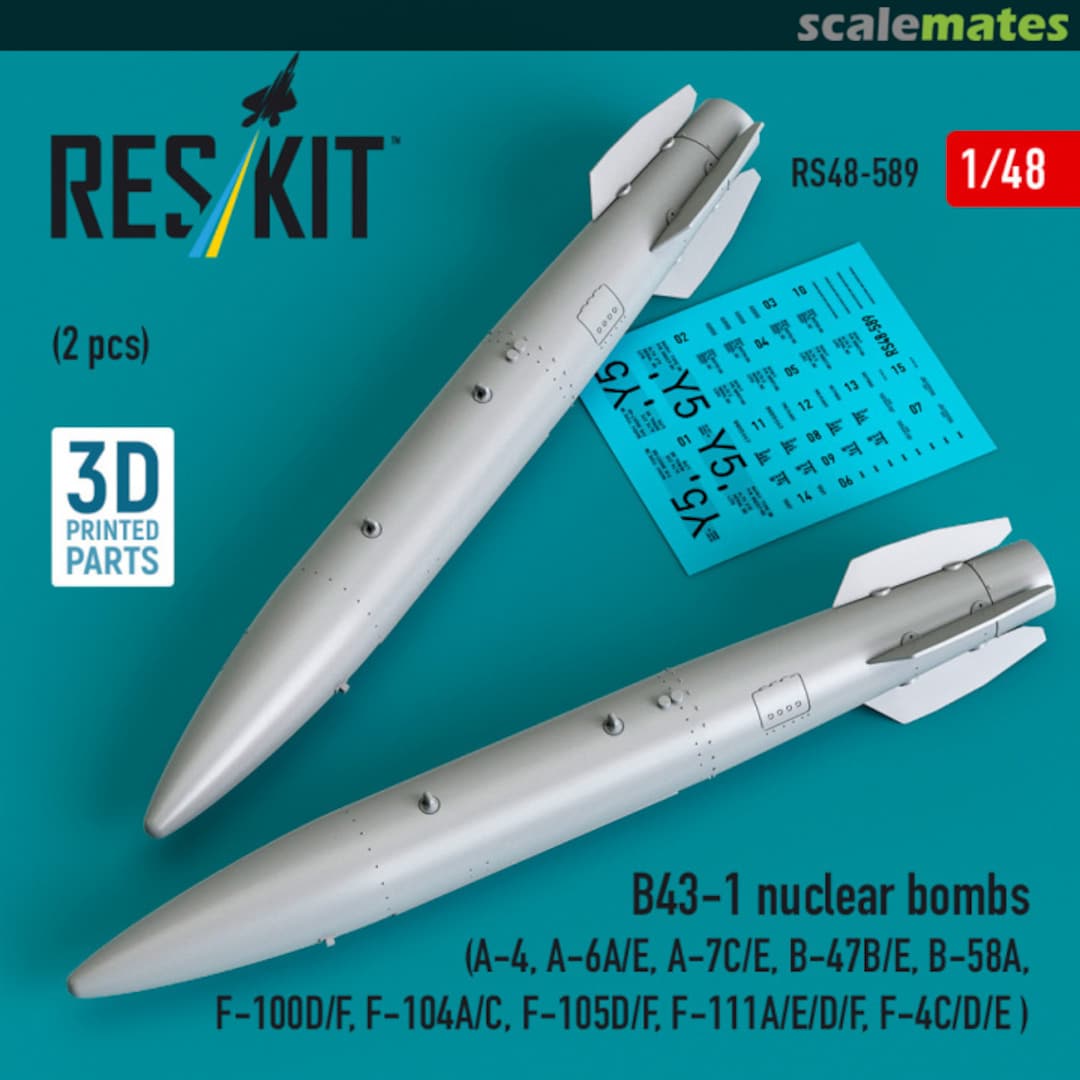 Boxart B43-1 nuclear bombs (2 pcs) (A-4, A-6A/E, A-7C/E, B-47B/E, B-58A, F-100D/F, F-104A/C, F-105D/F, F-111A/D/E/F, F-4C/D/E ) (3D Printed) RS48-0589 ResKit Boxart B43-1 nuclear bombs (2 pcs) (A-4, A-6A/E, A-7C/E, B-47B/E, B-58A, F-100D/F, F-104A/C, F-105D/F, F-111A/D/E/F, F-4C/D/E ) (3D Printed) RS48-0589 ResKit