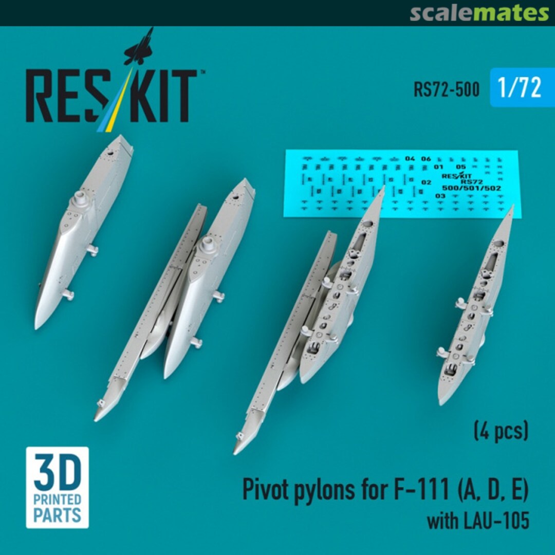 Boxart Pivot pylons for F-111 (A,D,E) with LAU-105 (4 pcs) RS72-0500 ResKit Boxart Pivot pylons for F-111 (A,D,E) with LAU-105 (4 pcs) RS72-0500 ResKit