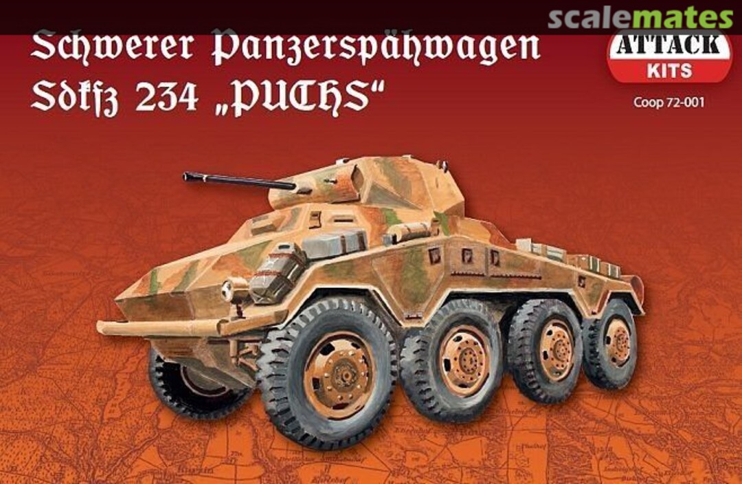 Boxart Sd.Kfz.234 'Puchs' (with metal barrel) 72-001 Attack Hobby Kits Boxart Sd.Kfz.234 'Puchs' (with metal barrel) 72-001 Attack Hobby Kits