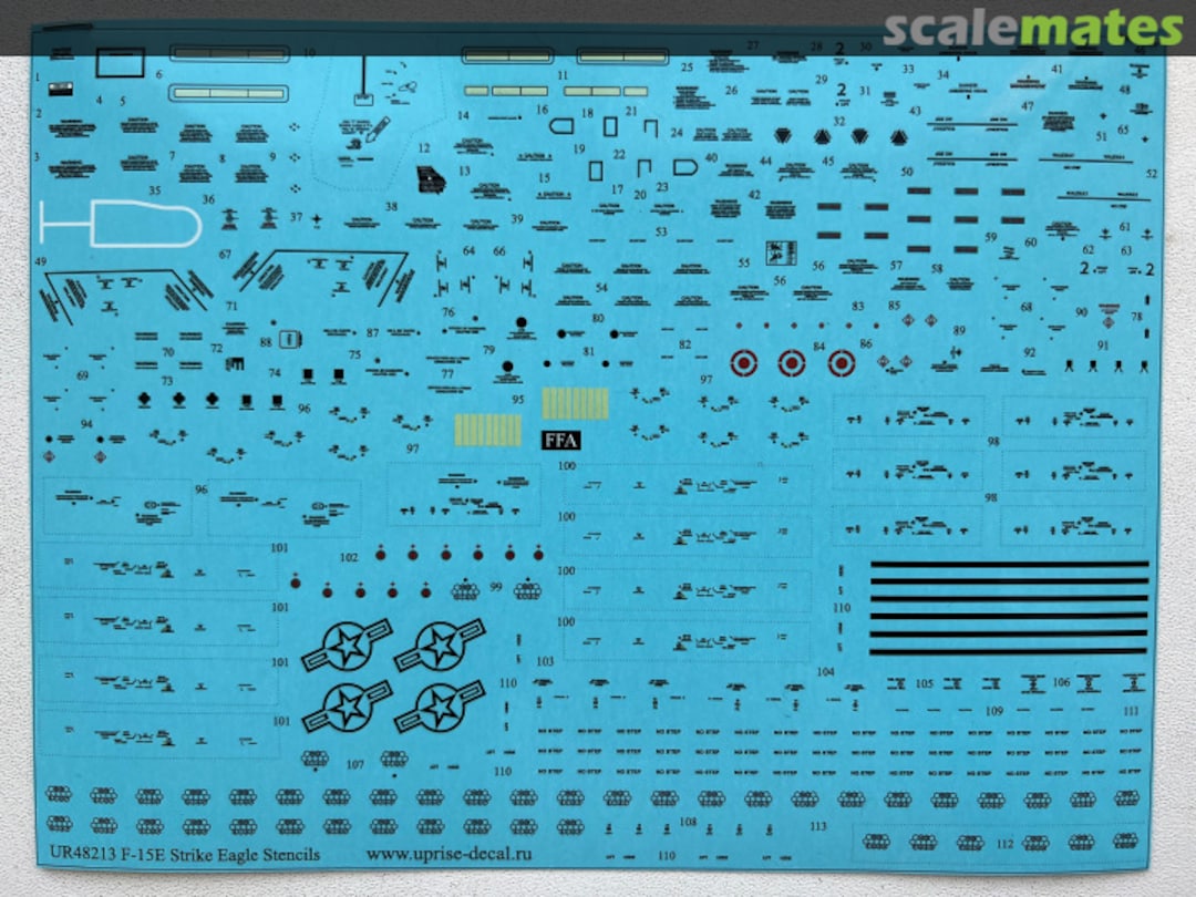 Contents F-15E Strike Eagle stencils black version (FFA-removable film) UR48213 UpRise Decal Contents F-15E Strike Eagle stencils black version (FFA-removable film) UR48213 UpRise Decal