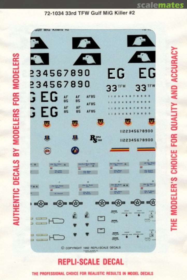 Boxart 33rd TFW Gulf MiG Killer #2 72-1034 Repli-scale Boxart 33rd TFW Gulf MiG Killer #2 72-1034 Repli-scale
