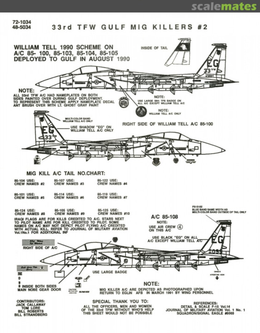 Contents 33rd TFW Gulf MiG Killer #2 72-1034 Repli-scale Contents 33rd TFW Gulf MiG Killer #2 72-1034 Repli-scale