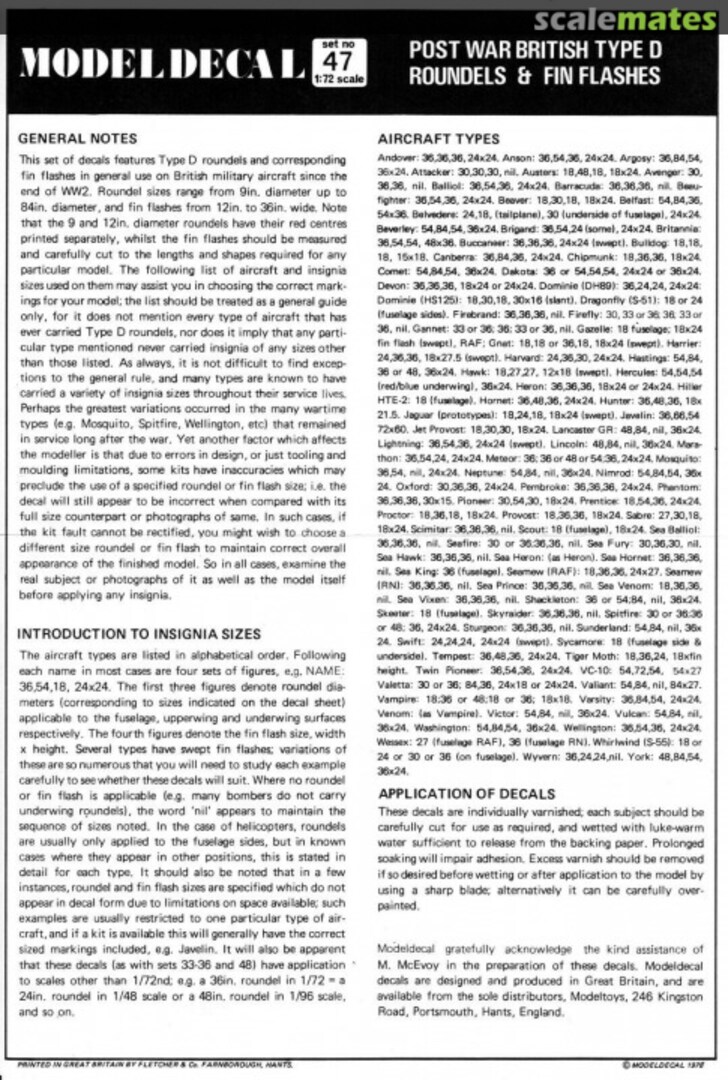 Contents RAF: Post-war Roundels & Fin Flashes - Type D 47 Modeldecal Contents RAF: Post-war Roundels & Fin Flashes - Type D 47 Modeldecal