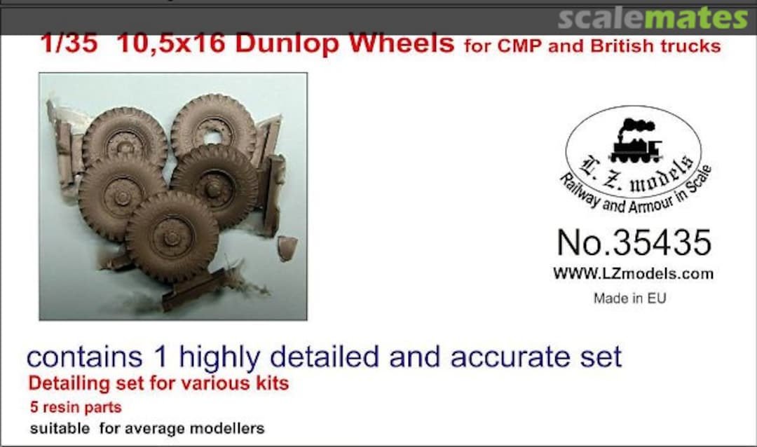 Boxart 10.5x16 Dunlop Wheels for CMP and British Trucks 35435 L.Z. Models Boxart 10.5x16 Dunlop Wheels for CMP and British Trucks 35435 L.Z. Models