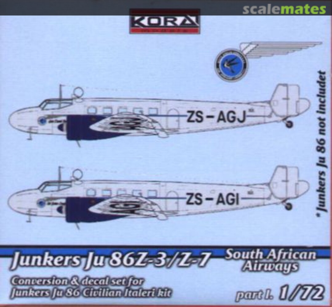 Boxart Junkers Ju 86Z-3/Z-7 S.African Airlines C7250 Kora Models Boxart Junkers Ju 86Z-3/Z-7 S.African Airlines C7250 Kora Models