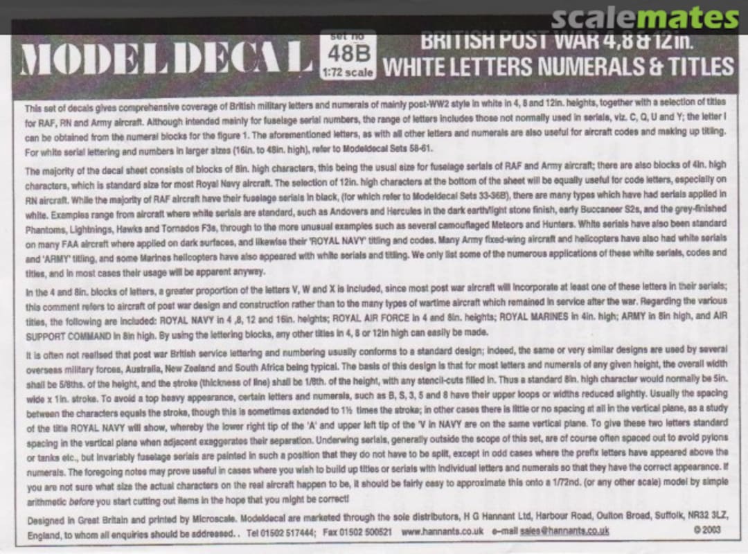 Boxart British Post War 4, 8 & 12 in. White Letters Numerals & Titles 48B Modeldecal Boxart British Post War 4, 8 & 12 in. White Letters Numerals & Titles 48B Modeldecal