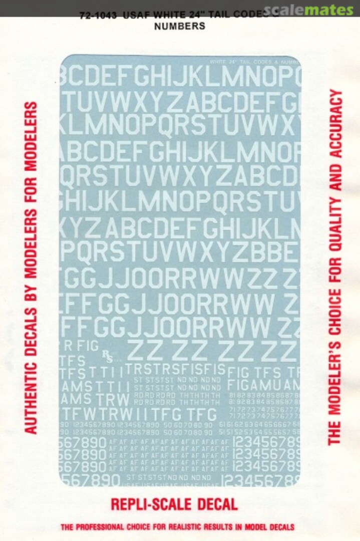 Boxart USAF White 24" Tail Codes & Numbers 72-1043 Repli-scale Boxart USAF White 24" Tail Codes & Numbers 72-1043 Repli-scale