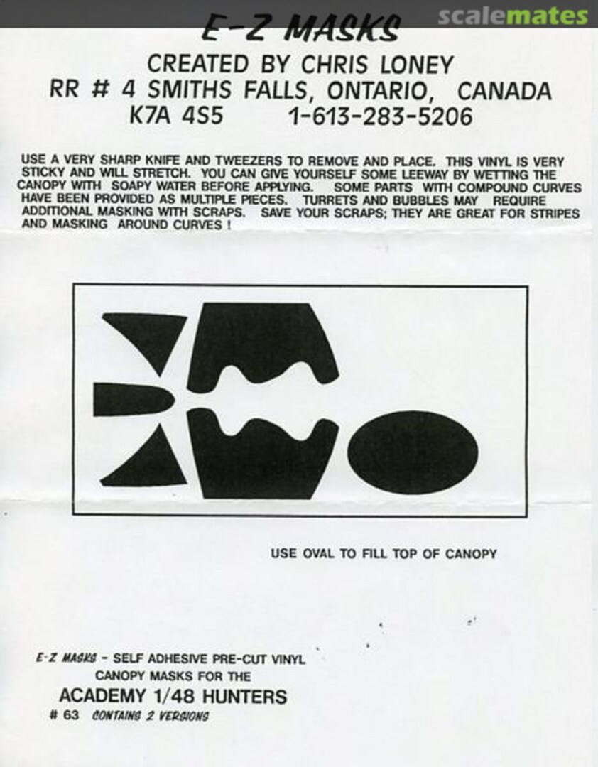 Boxart Hunter F6/F9 Canopy Mask 63 E-Z Masks Boxart Hunter F6/F9 Canopy Mask 63 E-Z Masks