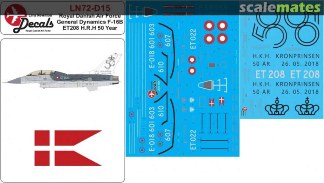 Boxart RDAF F-16B ET208 H.K.H. 50 Year LN72-D15 Lima November Decals