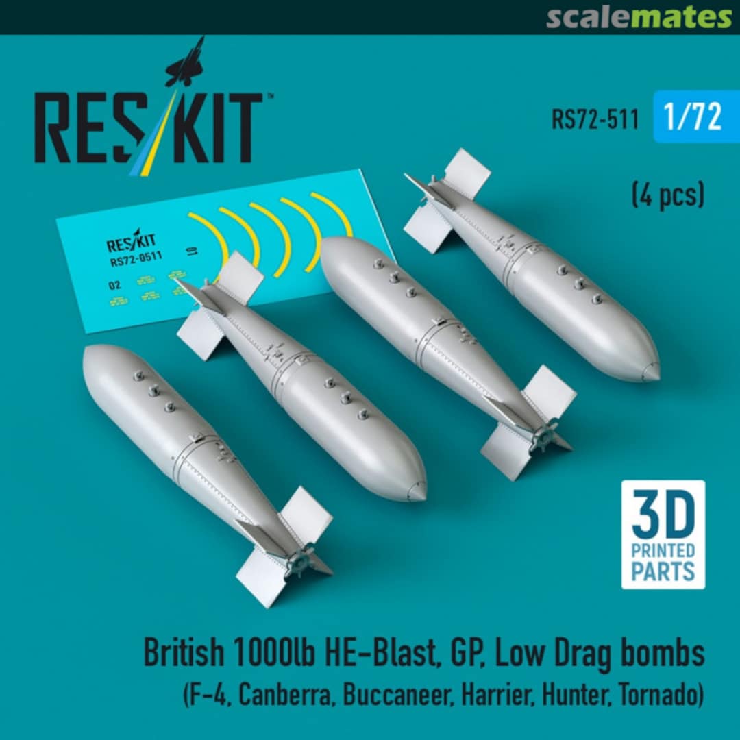 Boxart British 1000lb HE-Blast, GP, Low Drag bombs (4 pcs) RS72-0511 ResKit Boxart British 1000lb HE-Blast, GP, Low Drag bombs (4 pcs) RS72-0511 ResKit