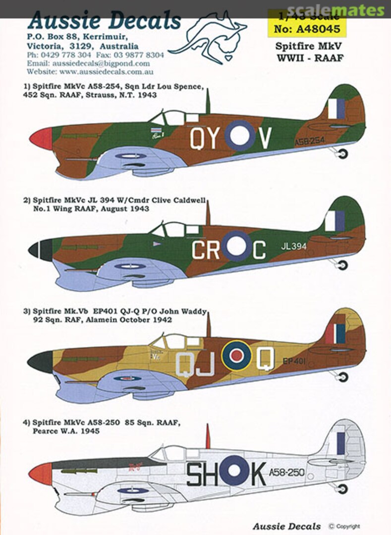 Boxart Spitfire Mk V A48045 Aussie Decals