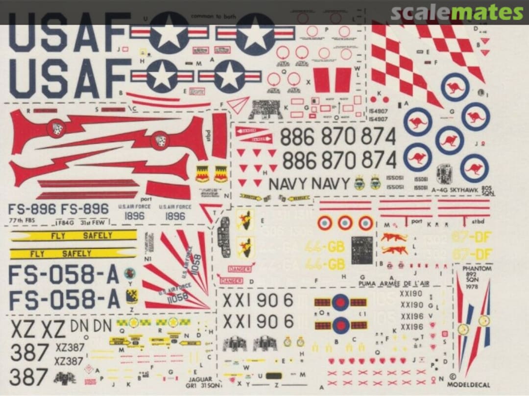 Boxart F-84G Thunderjet, USAF; Hawk T1 + Jaguar GR1, RAF; A-4G Skyhawk, RAN; Puma, Armée de l'Air 50 Modeldecal Boxart F-84G Thunderjet, USAF; Hawk T1 + Jaguar GR1, RAF; A-4G Skyhawk, RAN; Puma, Armée de l'Air 50 Modeldecal