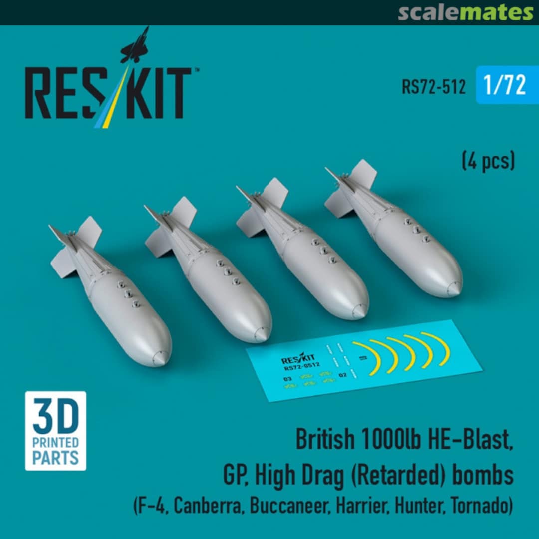 Boxart British 1000lb HE-Blast, GP, High Drag (Retarded) bombs (4 pcs) RS72-0512 ResKit Boxart British 1000lb HE-Blast, GP, High Drag (Retarded) bombs (4 pcs) RS72-0512 ResKit