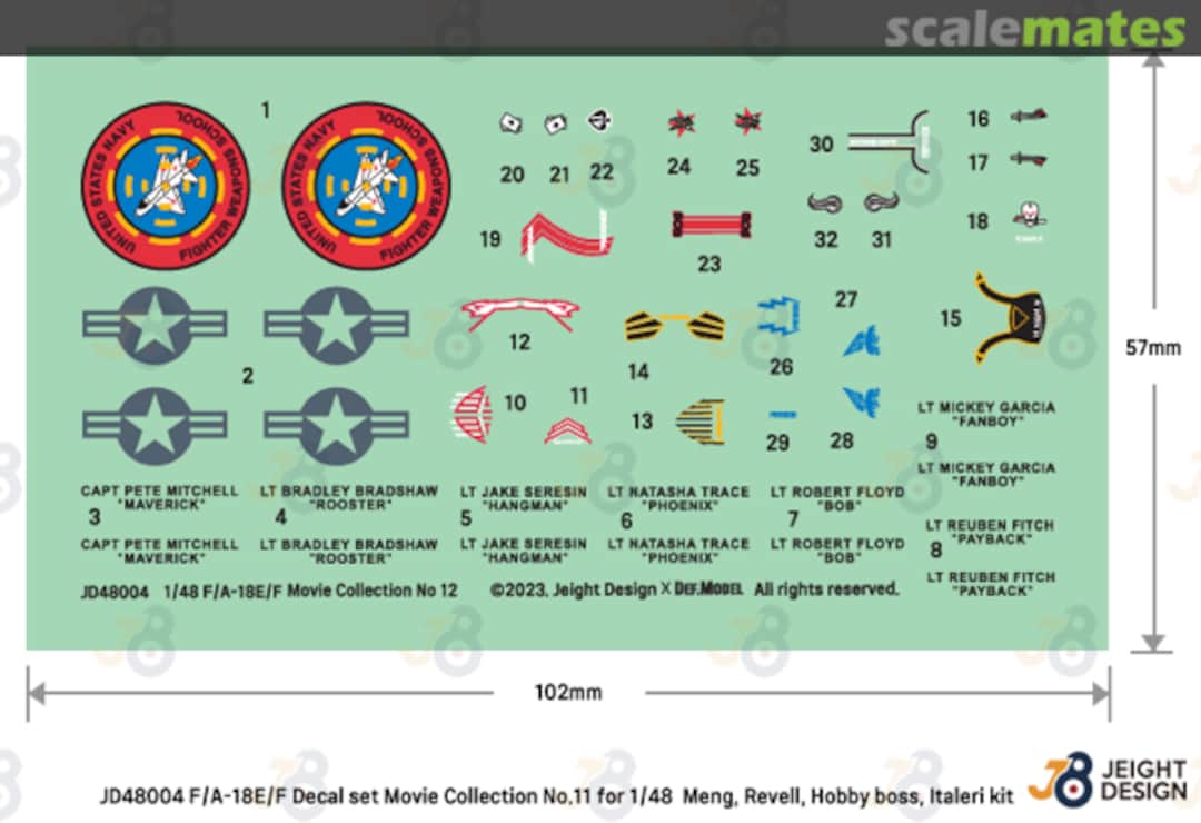 Contents F/A-18E/F - TOP GUN Marking set JD48004 Def.Model