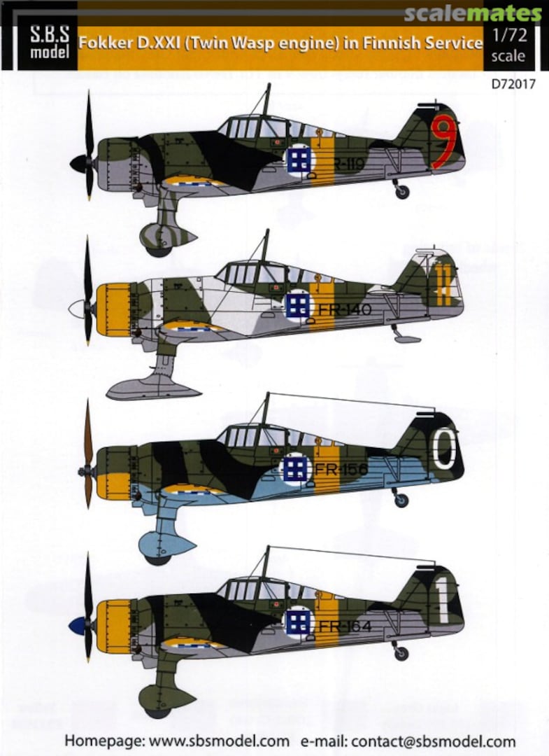 Boxart Fokker D.XXI (Twin Wasp Engine) in Finnish Service D72017 SBS Model Boxart Fokker D.XXI (Twin Wasp Engine) in Finnish Service D72017 SBS Model