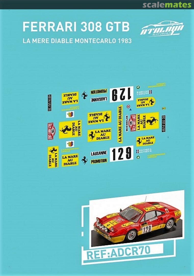 Boxart Ferrari 308 GTB [4614 UU 38] "LA MARE AU DIABLE" ADCR70 Atalaya Slot Decals