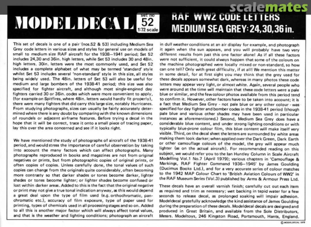Contents RAF WW2 Code Letters 52 Modeldecal Contents RAF WW2 Code Letters 52 Modeldecal