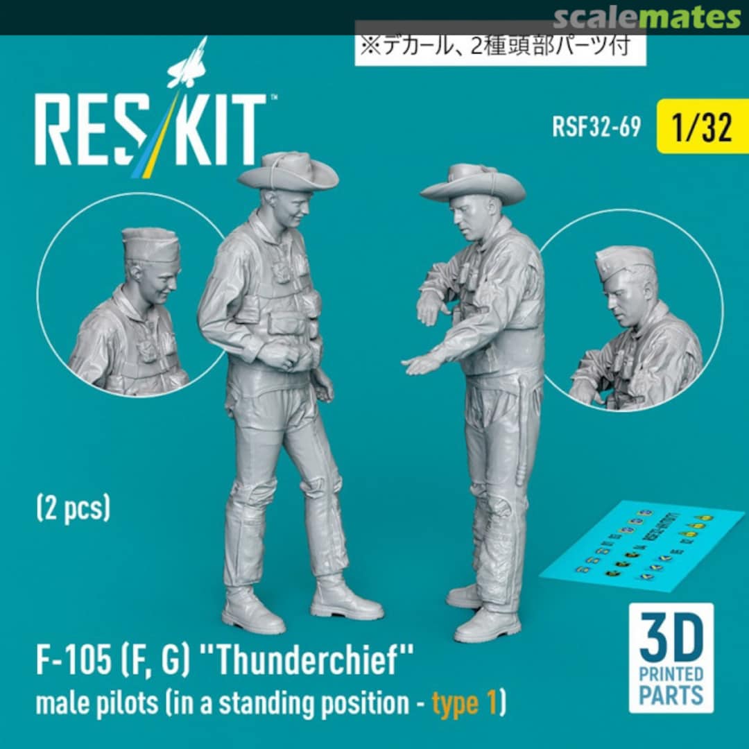 Boxart F-105 (F, G) "Thunderchief" male pilots (in a standing position - type 1) (2 pcs) (3D Printed) RSF32-0069 ResKit Boxart F-105 (F, G) "Thunderchief" male pilots (in a standing position - type 1) (2 pcs) (3D Printed) RSF32-0069 ResKit