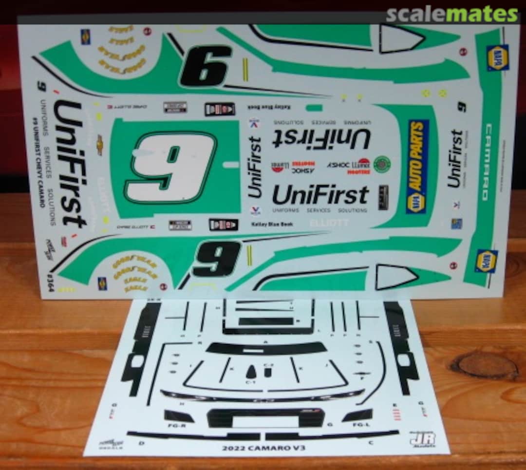 Boxart # 9 UniFirst Chase Elliott 2022 Camaro 364 Powerslide Decals Boxart # 9 UniFirst Chase Elliott 2022 Camaro 364 Powerslide Decals