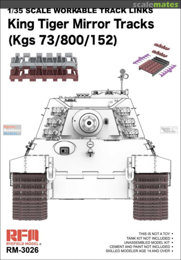 Boxart Sd.Kfz.182 Tiger Ausf.B King Tiger Workable Mirror Track RM-3026 Rye Field Model Boxart Sd.Kfz.182 Tiger Ausf.B King Tiger Workable Mirror Track RM-3026 Rye Field Model