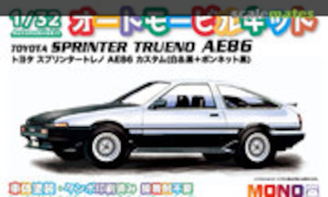 1:32 Toyota Sprinter Trueno AE86 Custom (White &amp; Black + Black Bonnet) (MONO MN03)