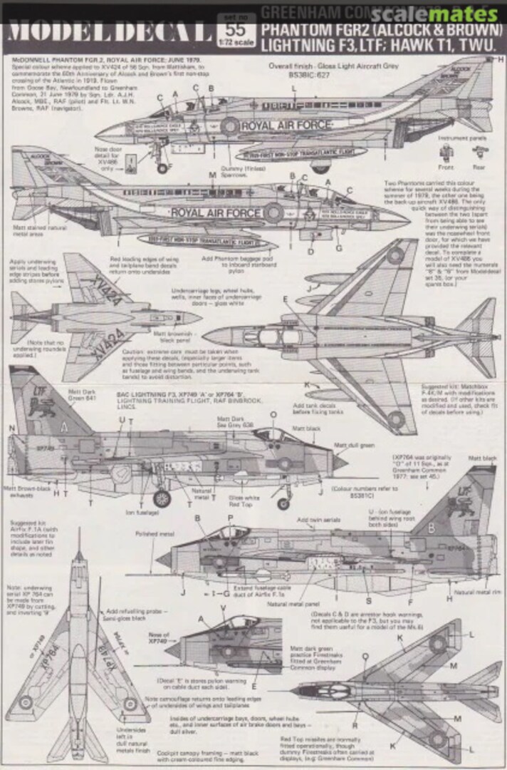 Contents Greenham Common 1979 - R.A.F. Phantom FGR2 (Alcock & Brown) | Lightning F3, LTF; Hawk T1, TWU. 55 Modeldecal Contents Greenham Common 1979 - R.A.F. Phantom FGR2 (Alcock & Brown) | Lightning F3, LTF; Hawk T1, TWU. 55 Modeldecal