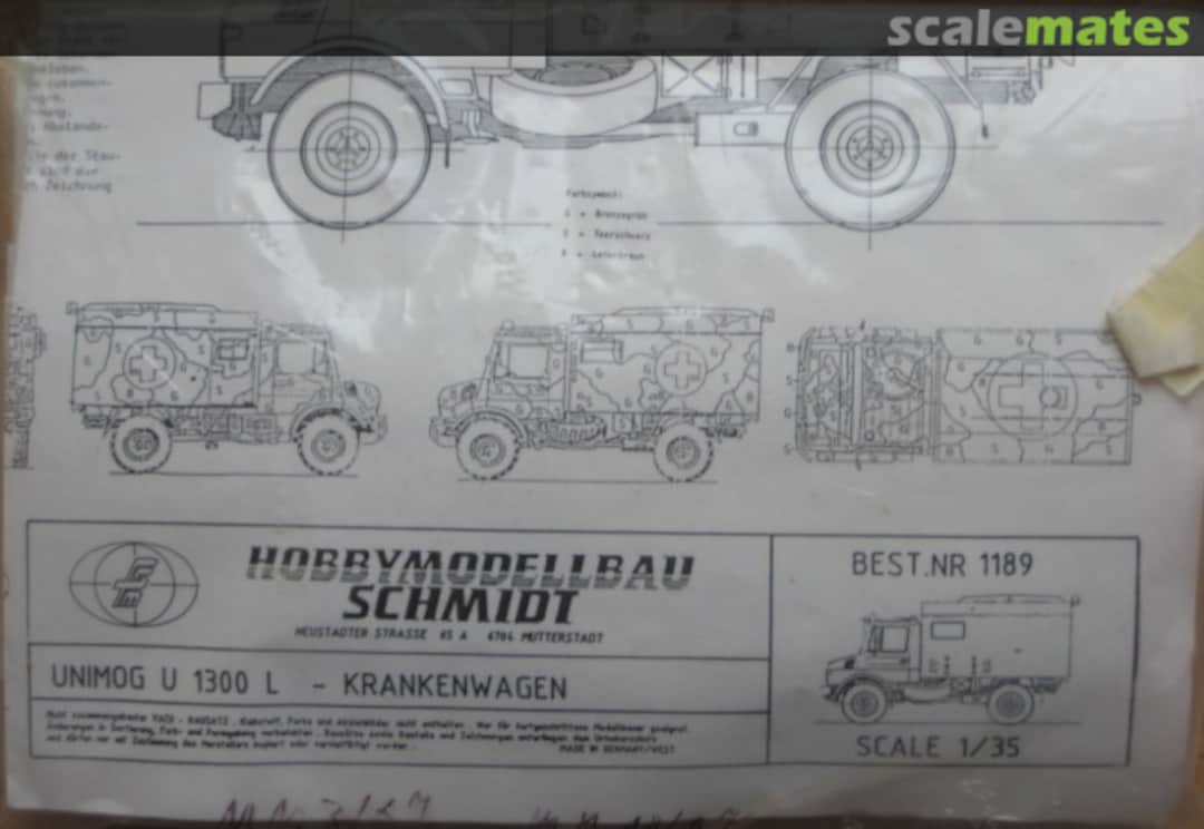 Boxart Unimog U 1300 L 1189 Hobbymodellbau Schmidt Boxart Unimog U 1300 L 1189 Hobbymodellbau Schmidt