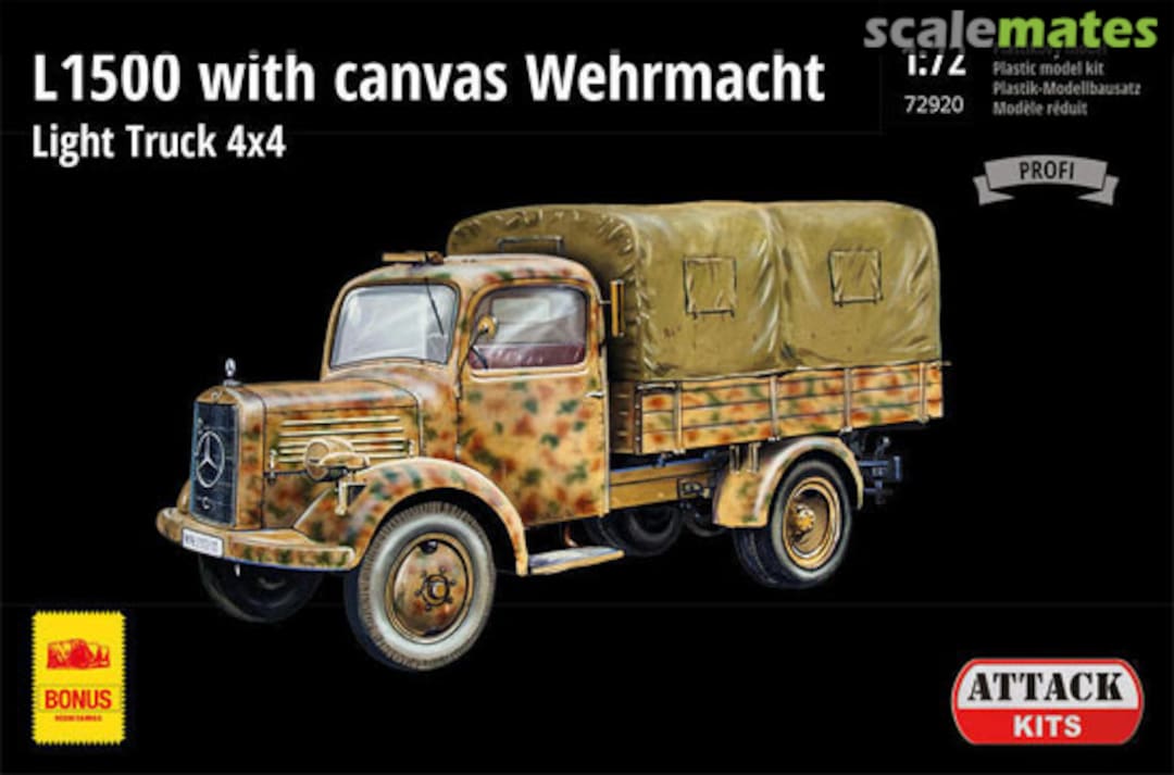 Boxart L1500 with Canvas Wehrmacht light Truck 4x4 72920 Attack Hobby Kits