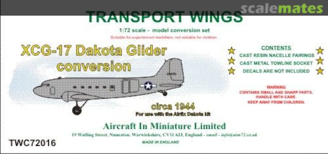 Boxart Douglas XCG-17 Dakota Glider conversion set TWC72016 Aircraft In Miniature Ltd Boxart Douglas XCG-17 Dakota Glider conversion set TWC72016 Aircraft In Miniature Ltd