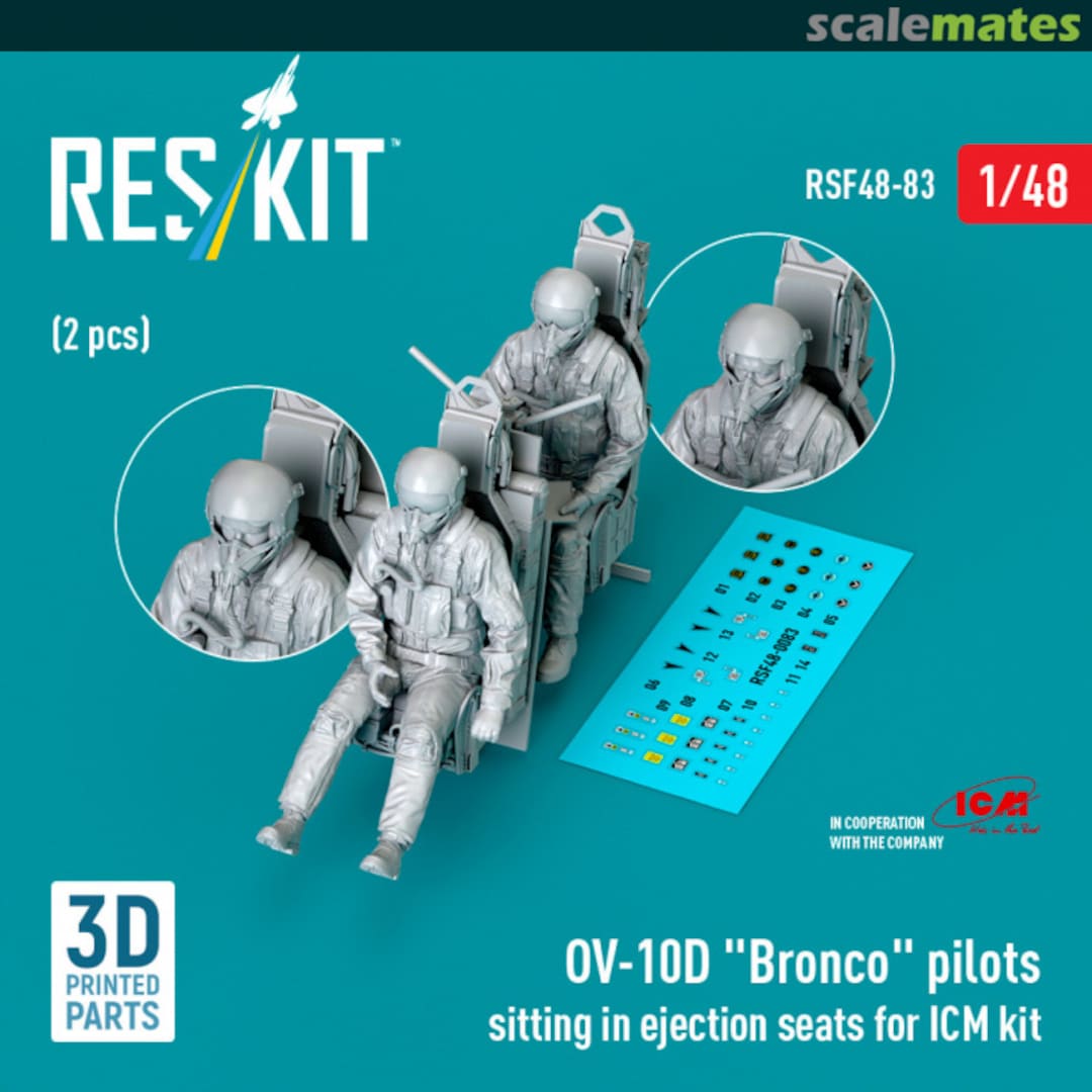 Boxart OV-10D Bronco pilots sitting in ejection seats for ICM kit (2 pcs) (3D Printed) RSF48-0083 ResKit Boxart OV-10D Bronco pilots sitting in ejection seats for ICM kit (2 pcs) (3D Printed) RSF48-0083 ResKit