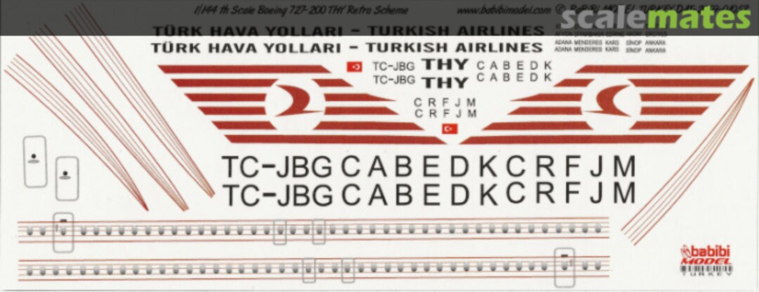 Boxart Turkish Boeing 727-200 Retro BADT 01058 Babibi model Boxart Turkish Boeing 727-200 Retro BADT 01058 Babibi model