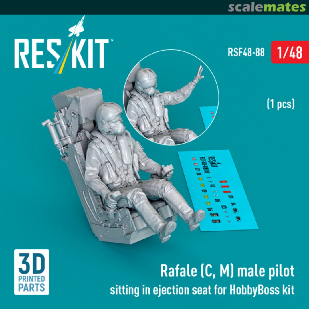 Boxart Rafale (C, M) male pilot sitting in ejection seat (1 pcs) (3D Printed) RSF48-0088 ResKit