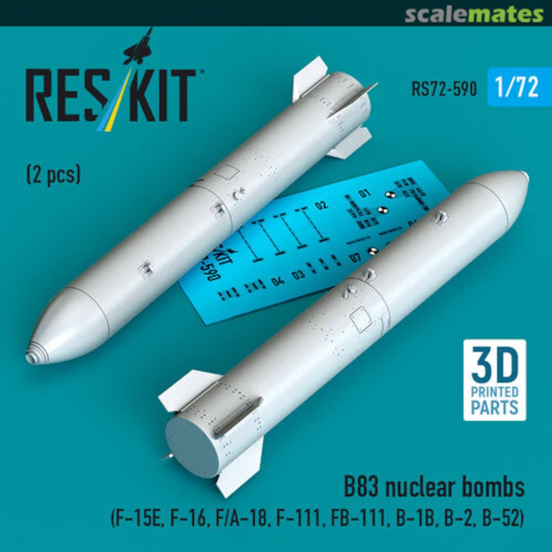 Boxart B83 nuclear bombs (2 pcs) (F-15E, F-16, F/A-18, F-111, FB-111, B-1B, B-2, B-52) (3D Printed) RS72-0590 ResKit Boxart B83 nuclear bombs (2 pcs) (F-15E, F-16, F/A-18, F-111, FB-111, B-1B, B-2, B-52) (3D Printed) RS72-0590 ResKit