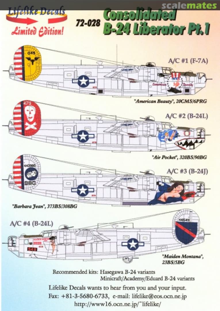 Boxart Consolidated B-24 Liberator Pt. 1 72-028 Lifelike Decals Boxart Consolidated B-24 Liberator Pt. 1 72-028 Lifelike Decals