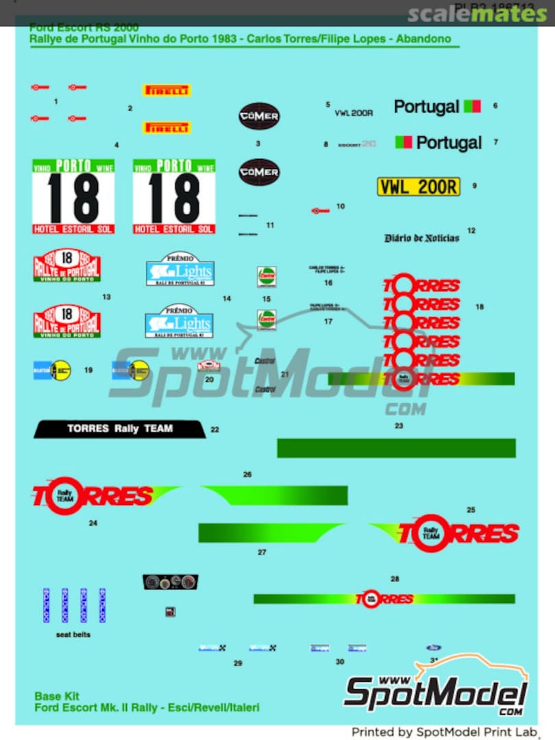 Boxart Ford Escort Mk. II Torres Rally Team #18 PLB2-186713 Print Lab Decals