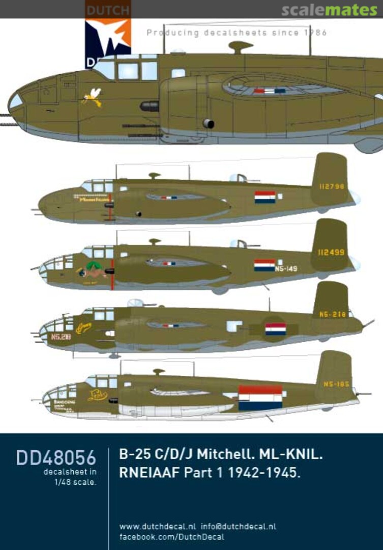 Boxart B-25C/D/J Mitchell. ML-KNIL. RNEIAAF part 1 1942-1945 DD48056 Dutch Decal Boxart B-25C/D/J Mitchell. ML-KNIL. RNEIAAF part 1 1942-1945 DD48056 Dutch Decal
