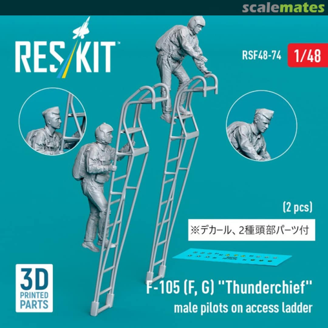 Boxart F-105 (F, G) "Thunderchief" male pilots on access ladder (2 pcs) (3D Printed) RSF48-0074 ResKit Boxart F-105 (F, G) "Thunderchief" male pilots on access ladder (2 pcs) (3D Printed) RSF48-0074 ResKit