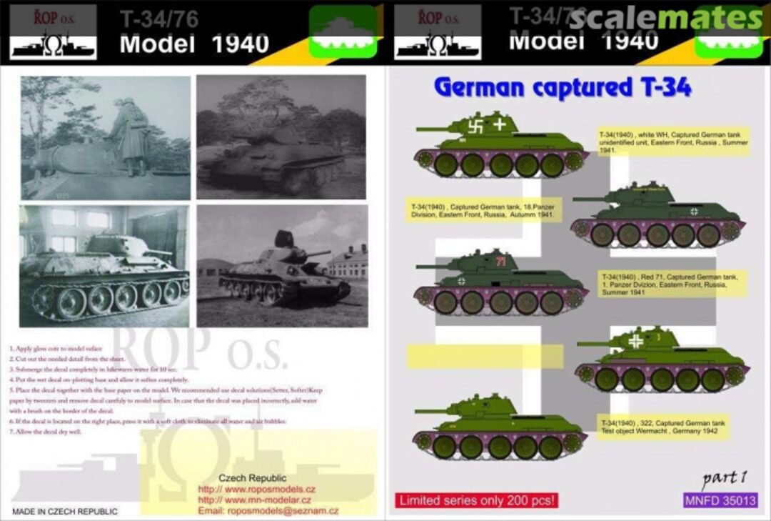 Boxart T-34/76 MODEL 1940 - GERMAN CAPTURED T-34 MNFDT35013 ROP o.s. Boxart T-34/76 MODEL 1940 - GERMAN CAPTURED T-34 MNFDT35013 ROP o.s.