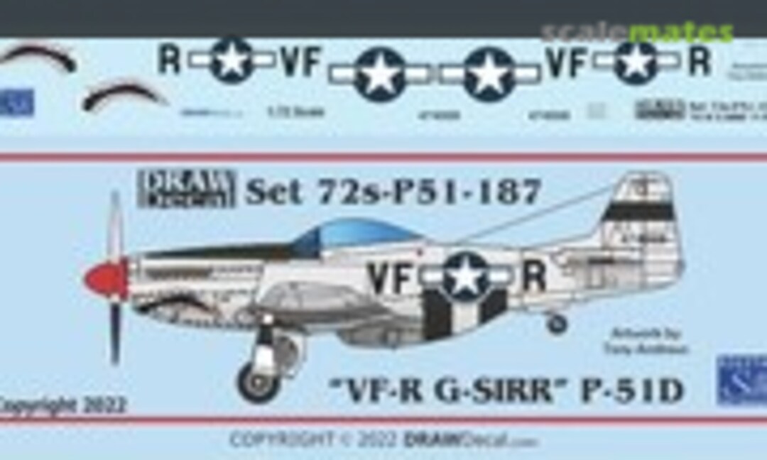 1:72 “N51RR / G-SIRR” P-51D (Draw Decal 72-P51-187) 72-P51-187