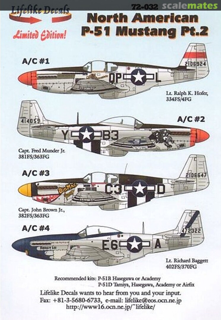 Boxart North American P-51 Mustang Pt. 2 72-032 Lifelike Decals